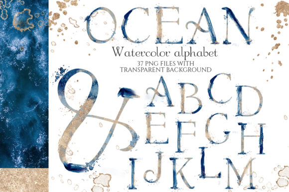 Abstract Watercolor Blue Gold Alphabet Crafts