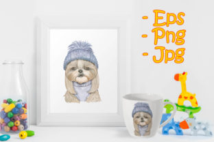 Adorable Cute Dog with Knitted Hat Illustrations