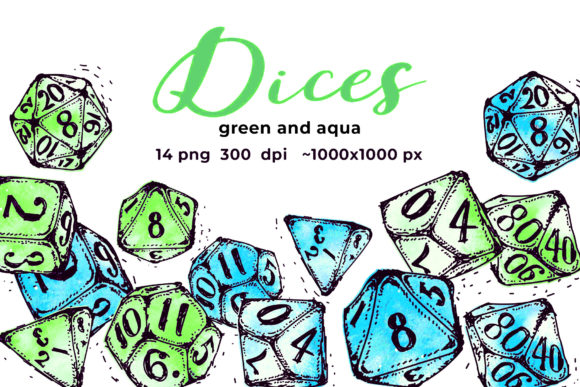 Aqua and Green Dices Illustrations