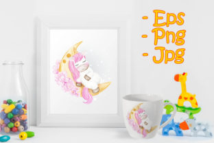 Baby Unicorns Sleeping on the Moon Illustrations