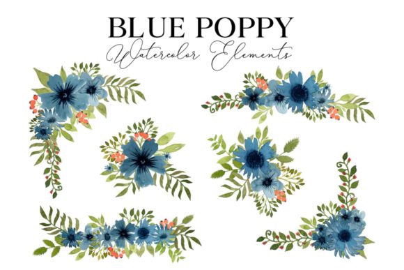Blue Poppy Watercolor Floral Element