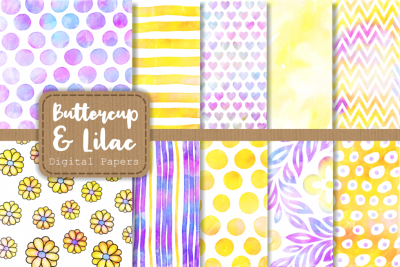 Buttercup and Lilac Watercolor Patterns
