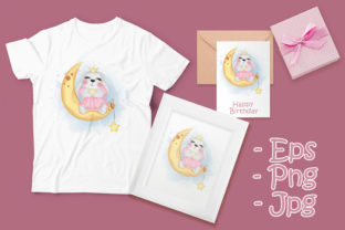 Cute Easter Bunny on the Moon Illustrations