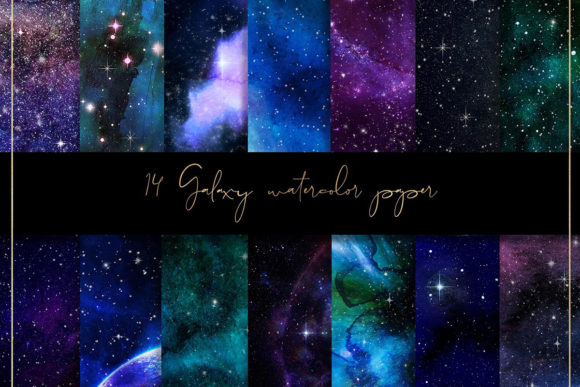 Galaxy Watercolor Digital Paper and Patterns