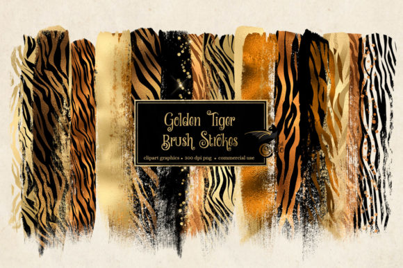 Golden Tiger Brush Strokes Clipart and Illustrations