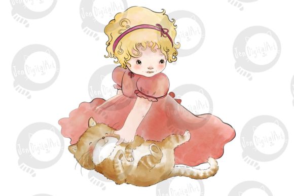 Little Girl and Cat Illustrations: A Versatile Graphic Design Asset for Handmade Creators