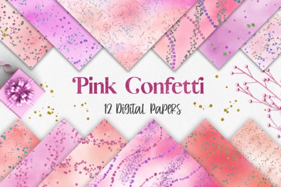 Pink Watercolor Confetti Glitter Backgrounds