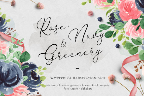 Rose, Navy Greenery Illustration Pack Review for Branding & Marketing