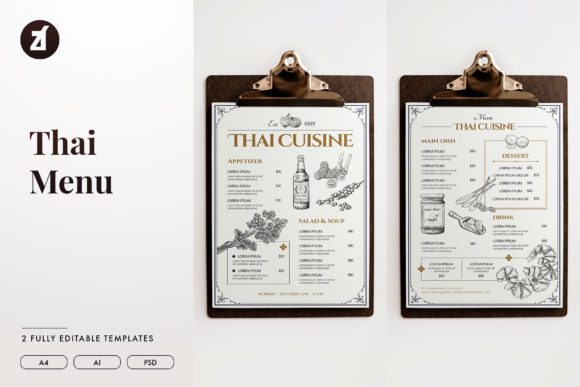 Thai Food Menu Template V.1 and Illustrations