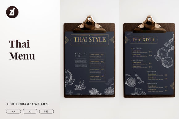 Thai Food Menu Template V.2 and Illustrations