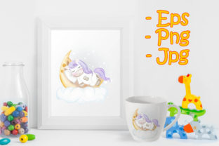 Unicorns Sleeping on the Moon Illustrations
