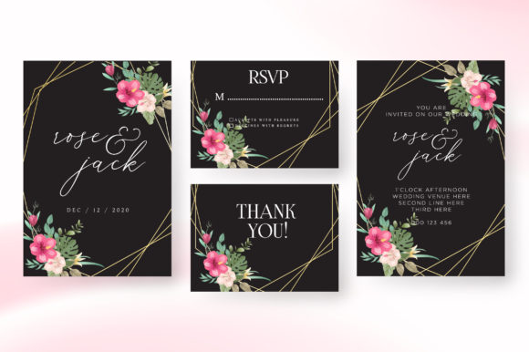 Watercolor Black Wedding Invitation Card and Print Templates