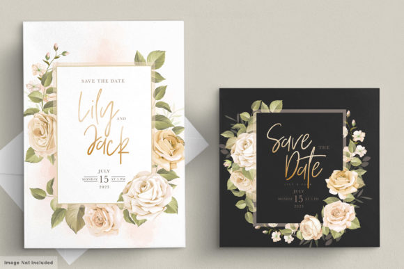 Watercolor Floral Wedding Card Set and Print Templates
