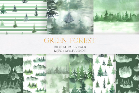 Watercolor Green Fores Digital Papers
