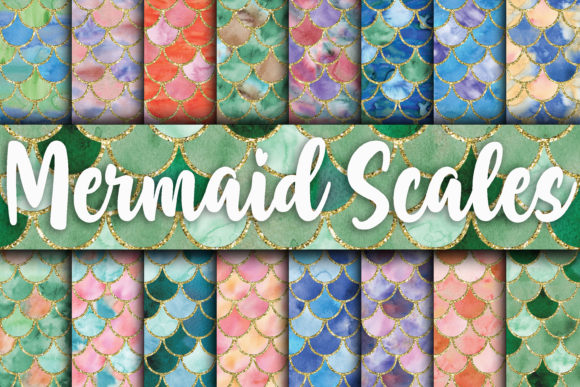 Watercolor Mermaid Scales Digital Paper & Patterns