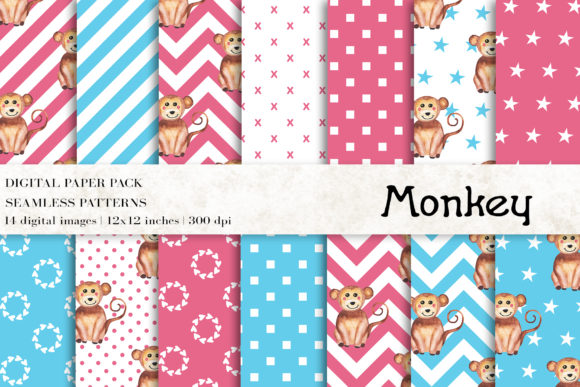 Watercolor Monkey Digital Papers and Patterns